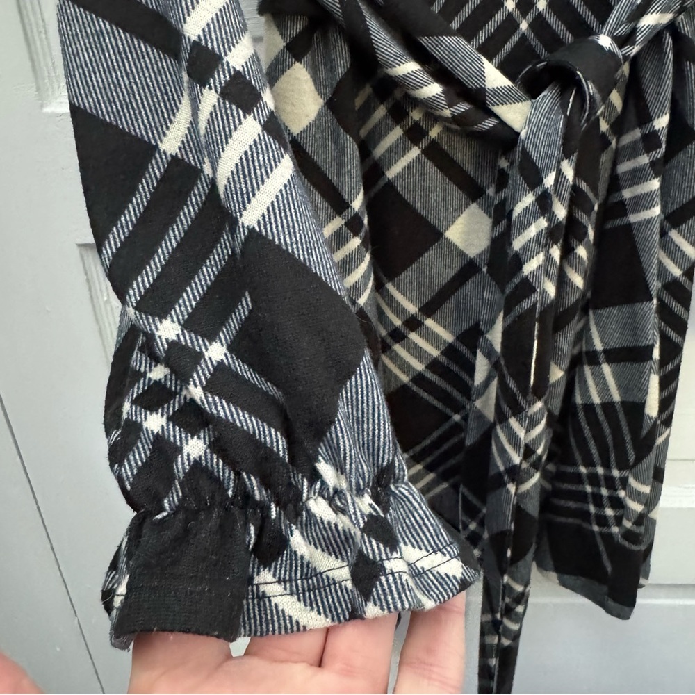 Plaid Tie Waist Shift Dress Madison Leigh Petite Womens PL Black White - Picture 3 of 10